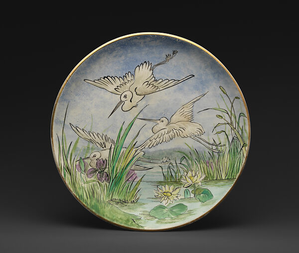 Plaque with marsh scene, M. Louise McLaughlin  American, Porcelain, American