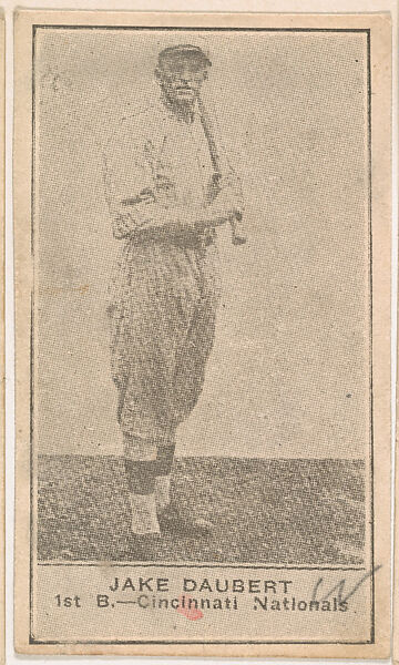 Jake Daubert, 1st Base, Cincinnati Nationals, from the American Caramels Baseball Players series (E122) for the American Caramel Company, Issued by American Caramel Company, Lancaster and York, Pennsylvania, Photolithograph 