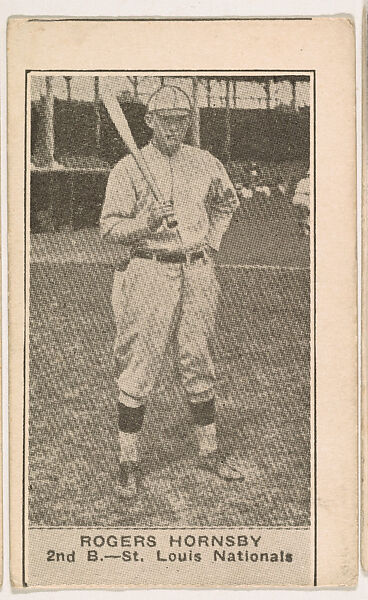 Rogers Hornsby, 2nd Base, St. Louis Nationals, from the American Caramels Baseball Players series (E122) for the American Caramel Company, Issued by American Caramel Company, Lancaster and York, Pennsylvania, Photolithograph 