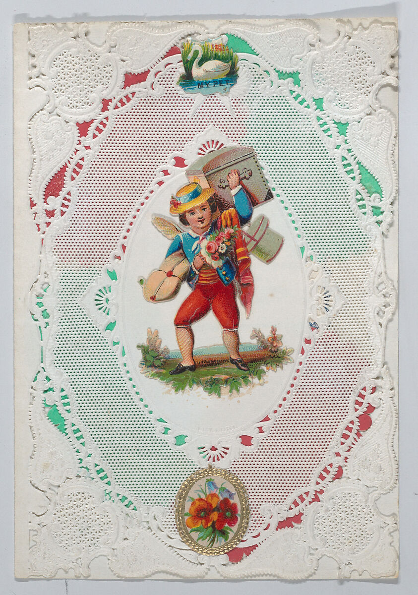 Valentine, Anonymous, Open-work, cameo embossed paper, chromolithography, colored paper, graphite 