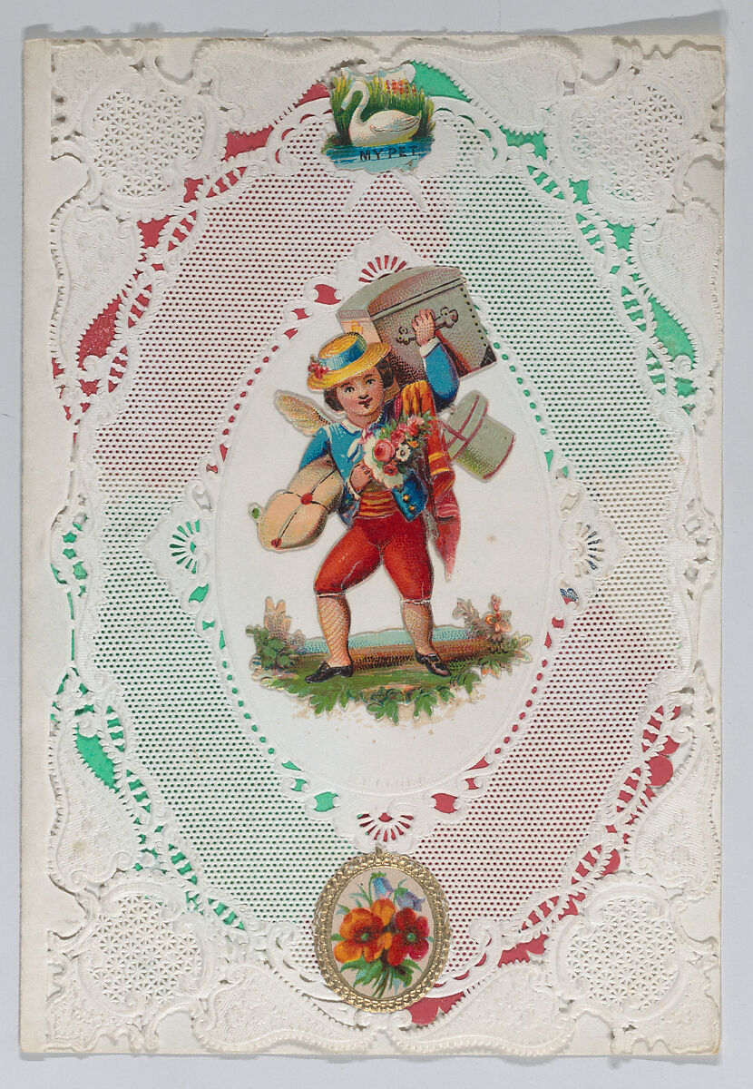 Valentine, Anonymous, Open-work, cameo embossed paper, chromolithography, colored paper, graphite