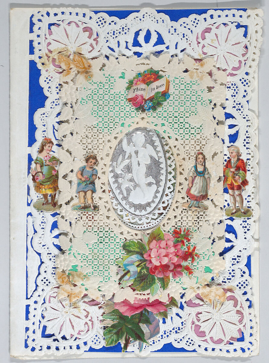 Valentine, Esther Howland (American, Worcester, Massachusetts 1828–1904 Quincy, Massachusetts), Open-work, cameo embossed paper, silver paper, chromolithographed die-cut scraps, colored paper, graphite 