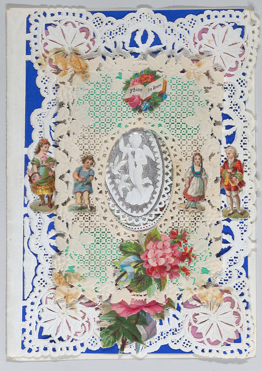 Valentine, Esther Howland (American, Worcester, Massachusetts 1828–1904 Quincy, Massachusetts), Open-work, cameo embossed paper, silver paper, chromolithographed die-cut scraps, colored paper, graphite