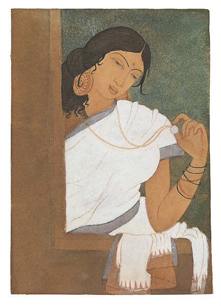 Woman with Medallion, Y. G. Srimati (Indian, 1926–2007), Watercolor on paper, India (Chennai) 