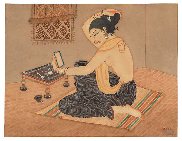 Young Woman in Dressing Room, Y. G. Srimati (Indian, 1926–2007), Watercolor on paper, India (Chennai) 