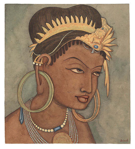 Tribal Princess, after Ajanta, Y. G. Srimati (Indian, 1926–2007), Watercolor on paper, India (Chennai) 