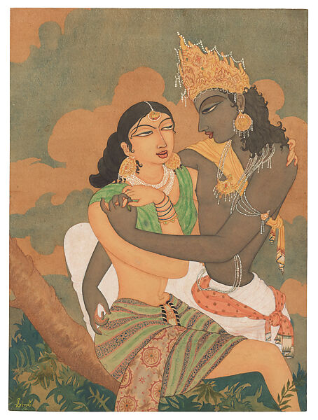 Radha and Krishna, Y. G. Srimati (Indian, 1926–2007), Watercolor on paper, India (Chennai) 