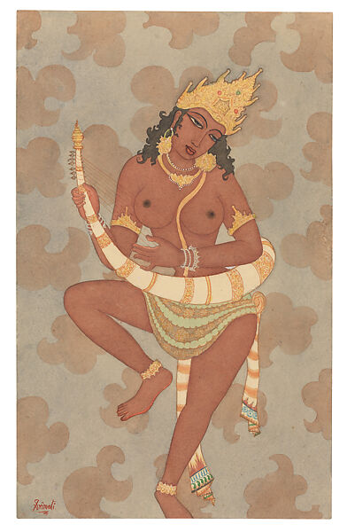 Celestial Musician (The Lyre Player), Y. G. Srimati (Indian, 1926–2007), Watercolor on paper, India (Chennai) 