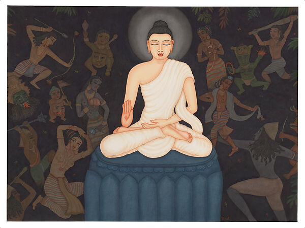 Mara’s Temptation of the Buddha, Y. G. Srimati (Indian, 1926–2007), Watercolor on paper, India (New York) 