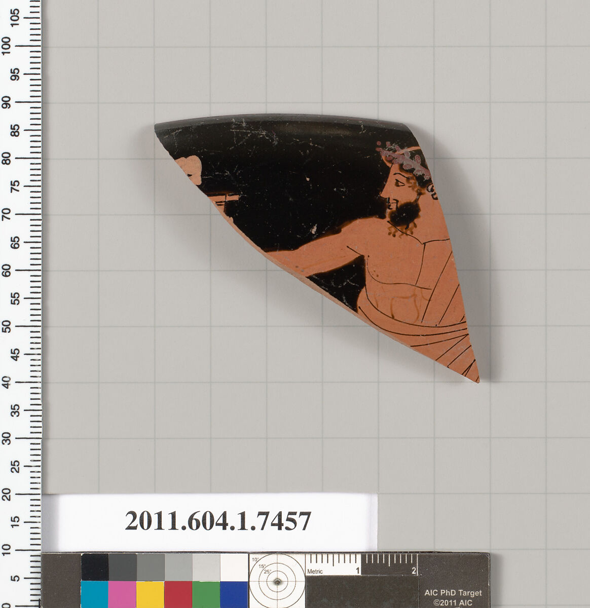 Terracotta rim fragment of a kylix (drinking cup), Terracotta, Greek, Attic 