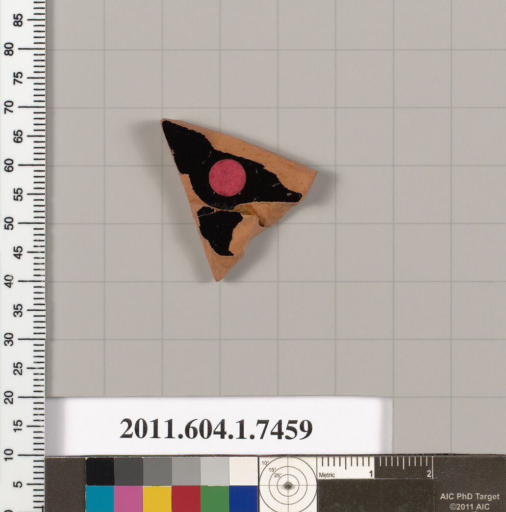 Terracotta fragment of a kylix (drinking cup), Terracotta, Greek, Attic
