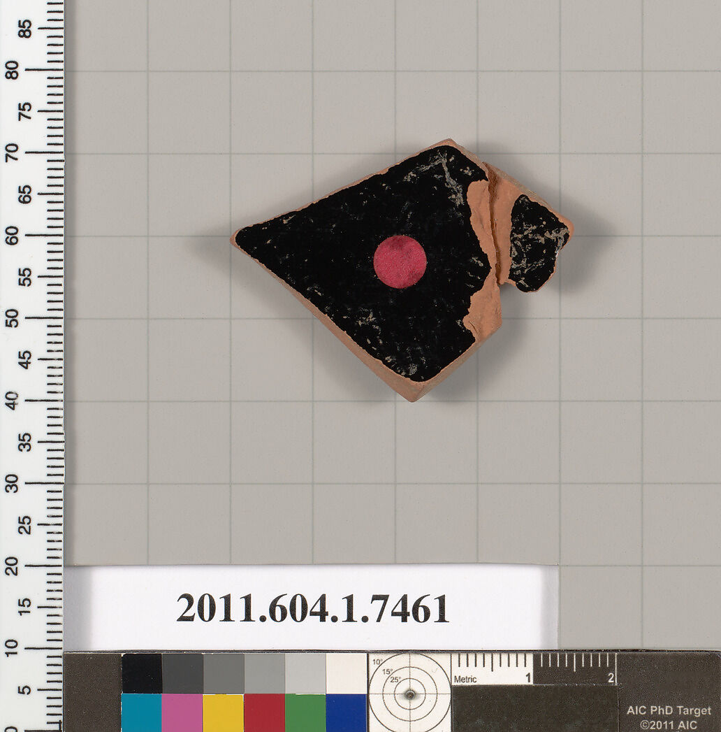 Terracotta fragment of a kylix (drinking cup), Terracotta, Greek, Attic