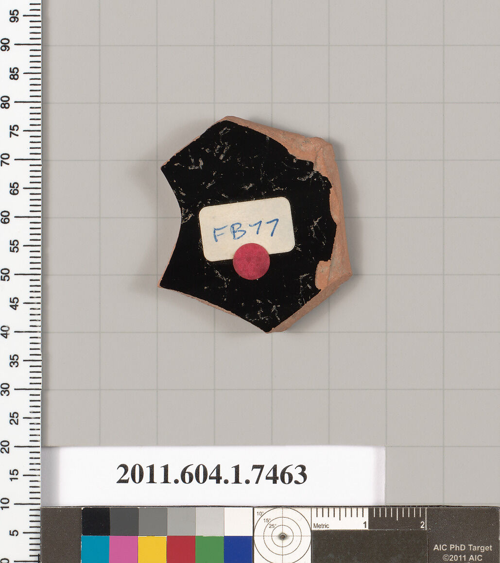 Terracotta fragment of a kylix (drinking cup), Terracotta, Greek, Attic