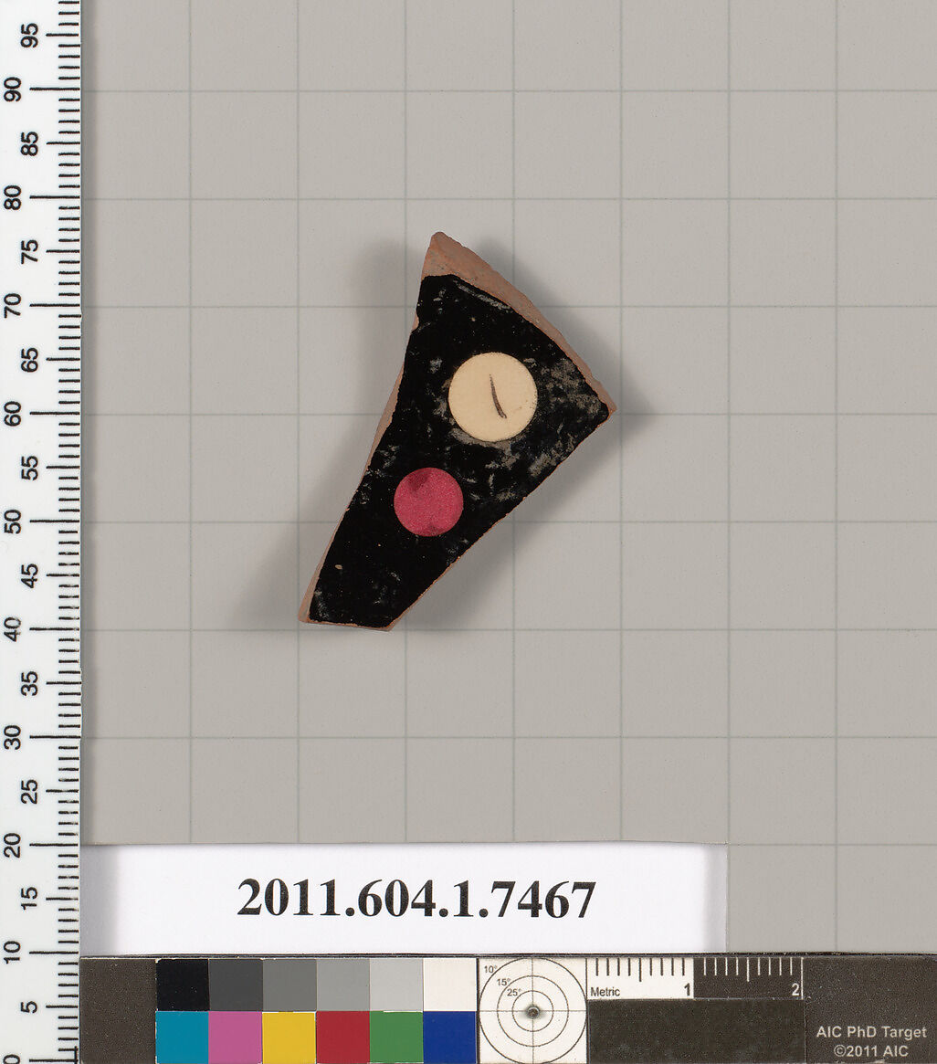 Terracotta fragment of a kylix (drinking cup), Terracotta, Greek, Attic