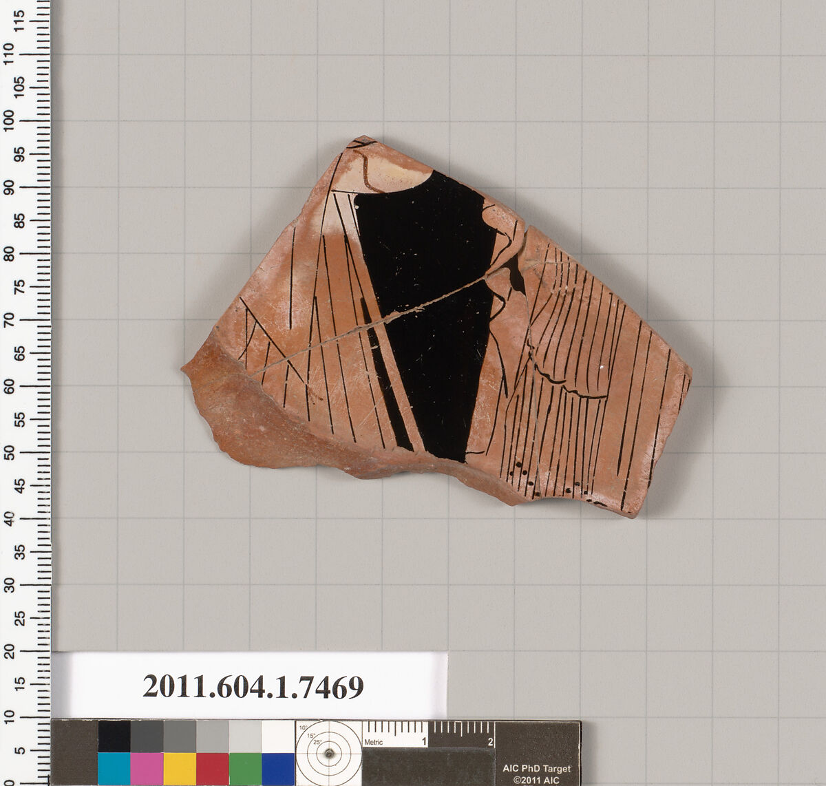Terracotta fragment of a kylix (drinking cup), Terracotta, Greek, Attic