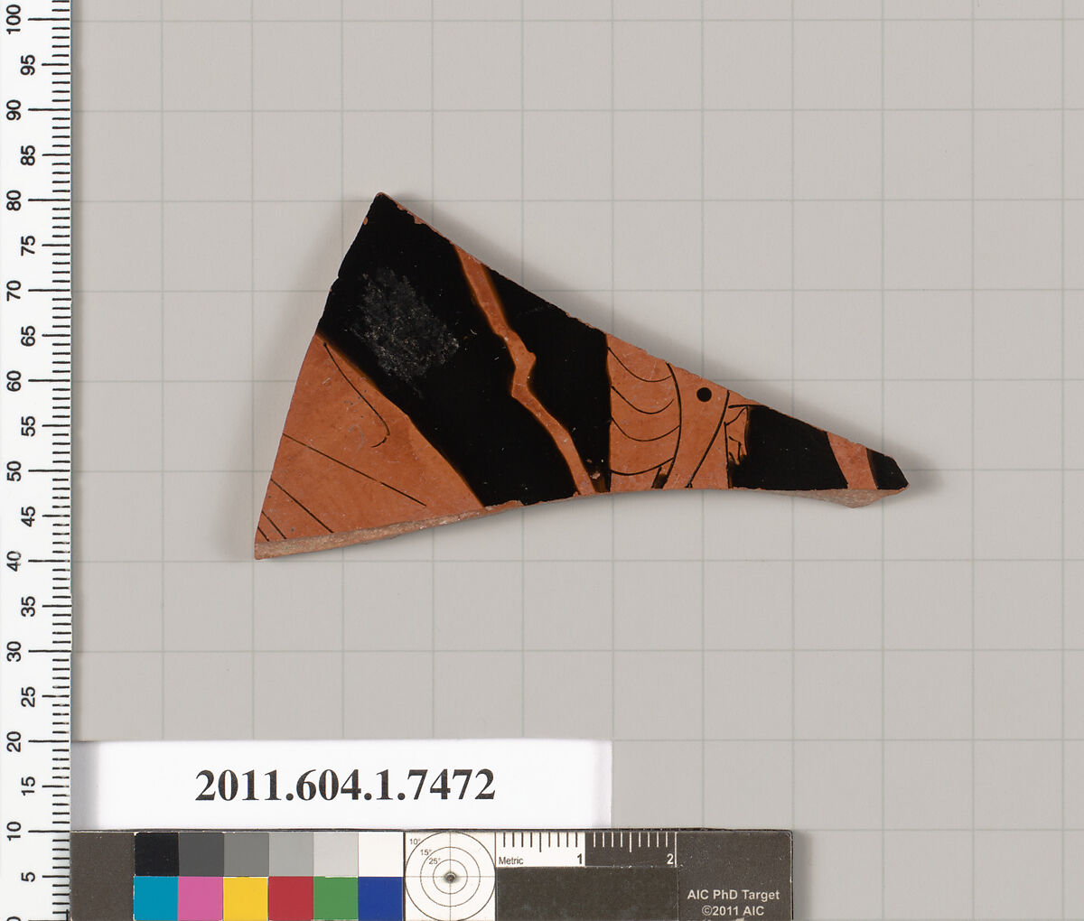 Terracotta fragment of a kylix (drinking cup), Terracotta, Greek, Attic