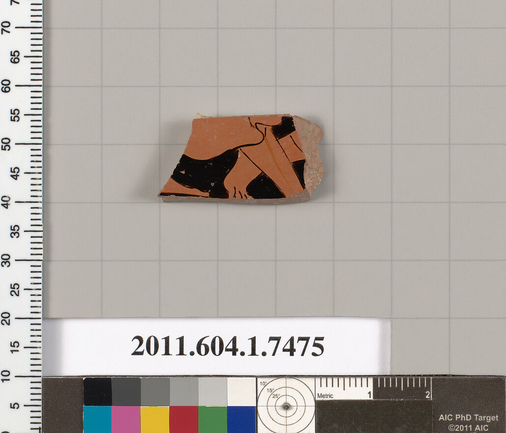 Terracotta fragment of a kylix (drinking cup), Terracotta, Greek, Attic