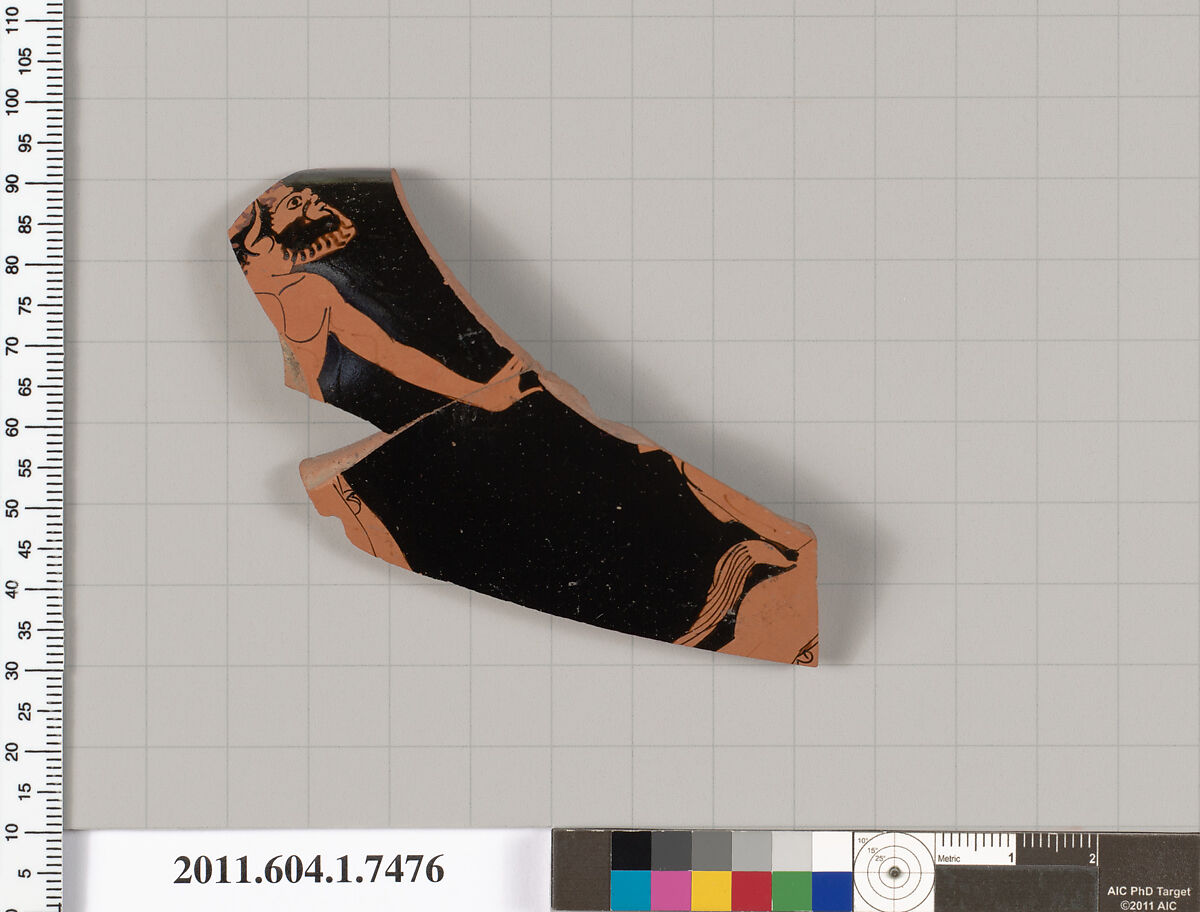Terracotta rim fragment of a kylix (drinking cup), Terracotta, Greek, Attic 