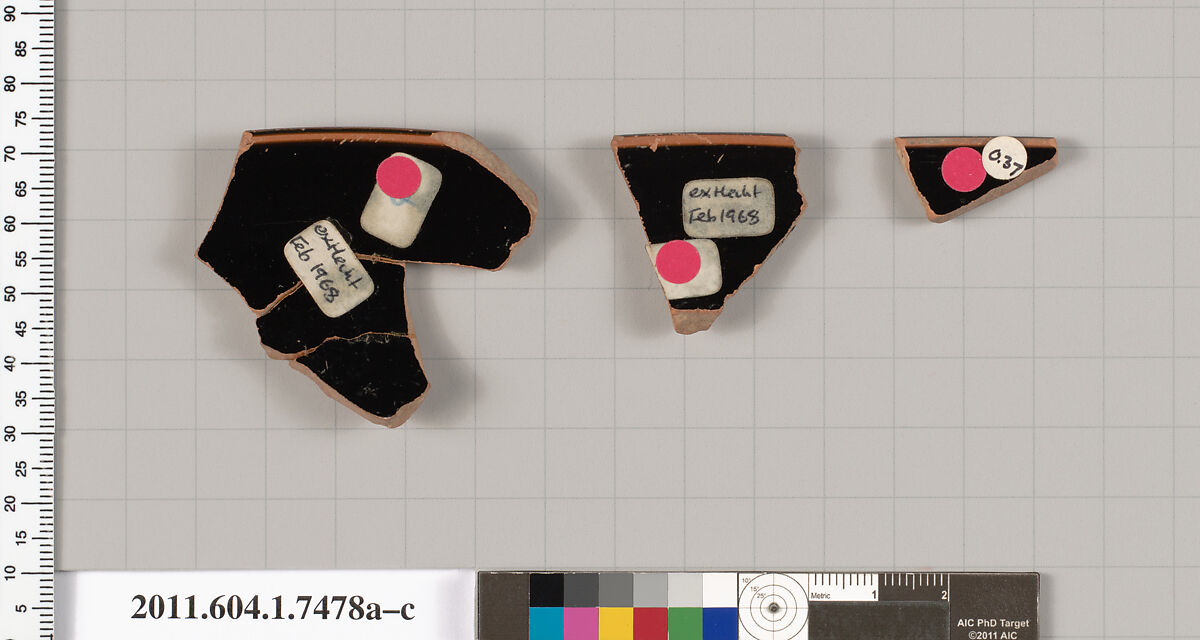 Terracotta rim fragments of a kylix (drinking cup), Terracotta, Greek, Attic