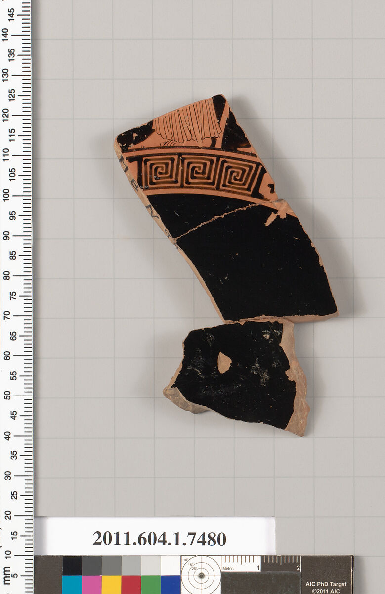 Terracotta fragment of a kylix (drinking cup), Terracotta, Greek, Attic