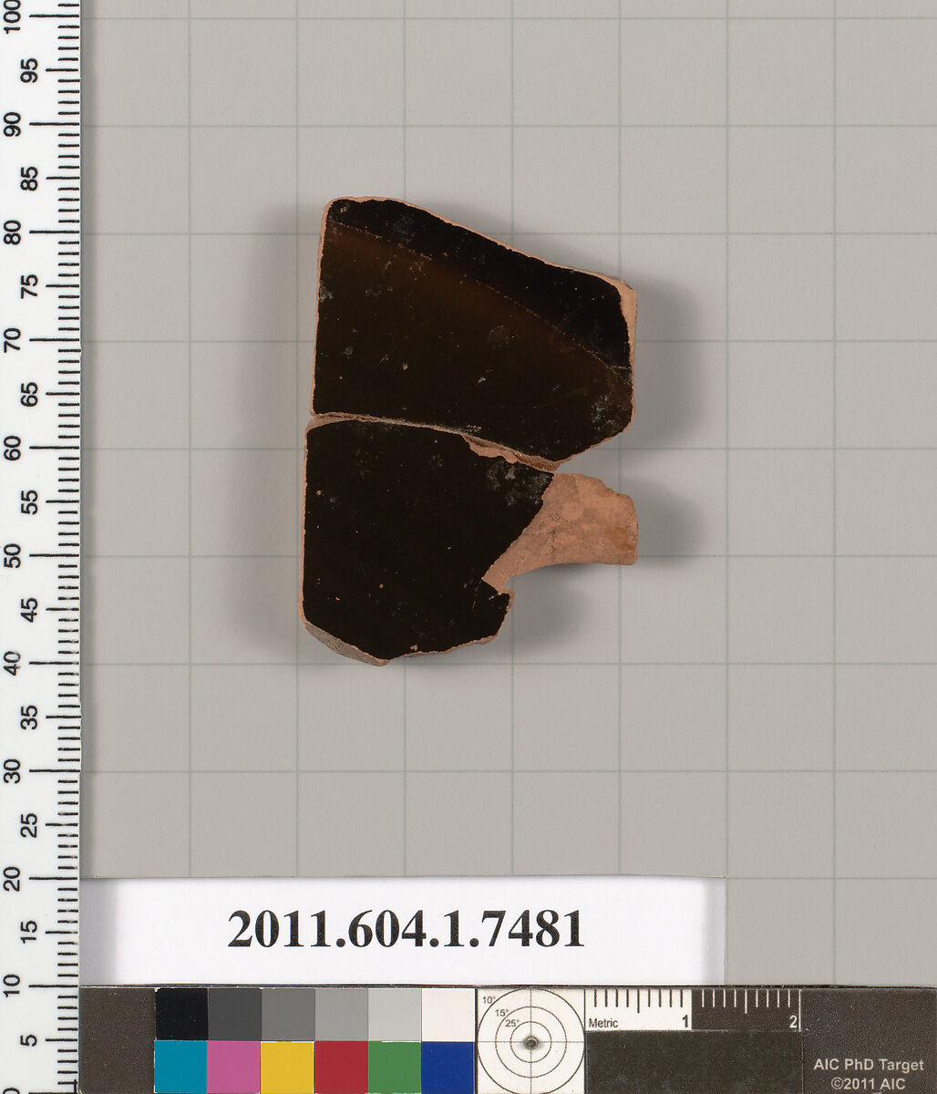 Terracotta fragment of a kylix (drinking cup), Terracotta, Greek, Attic