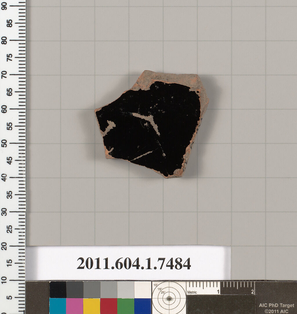 Terracotta fragment of a kylix (drinking cup), Terracotta, Greek, Attic