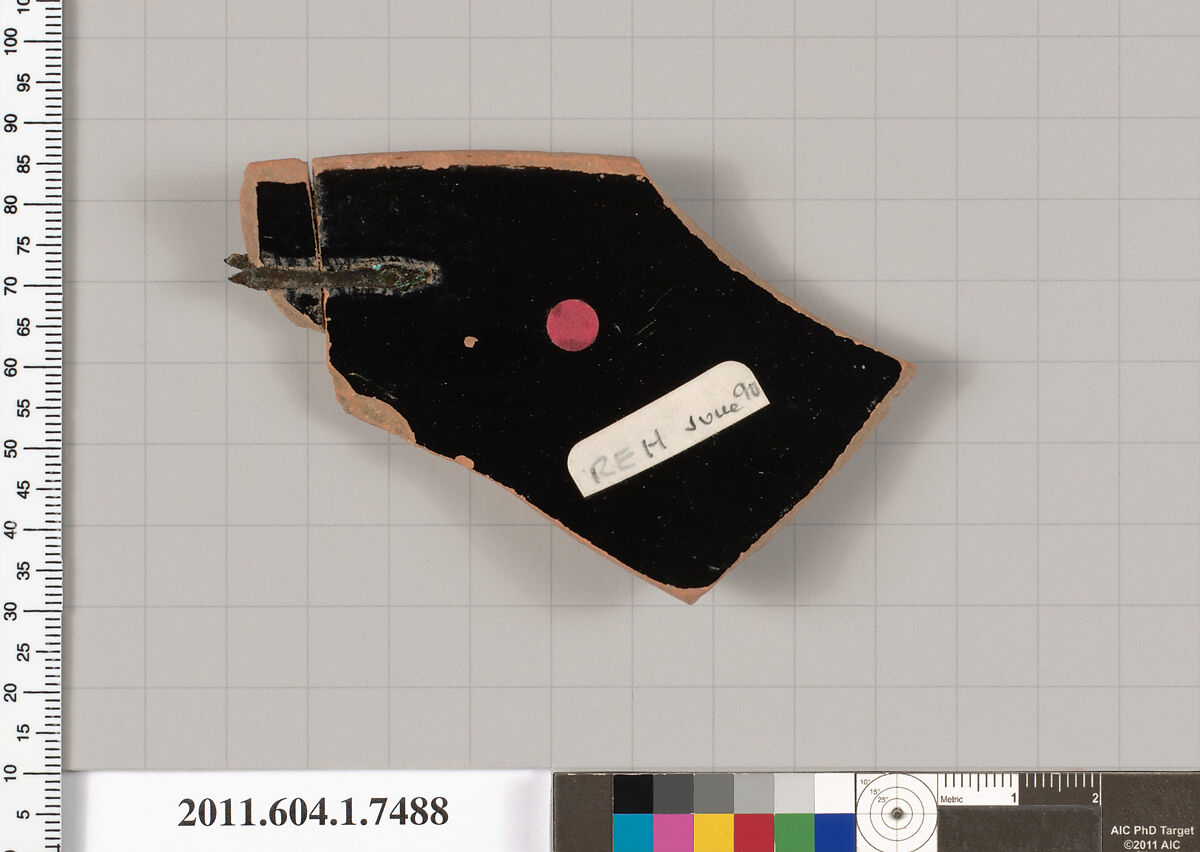 Terracotta rim fragment of a kylix (drinking cup), Terracotta, Greek, Attic