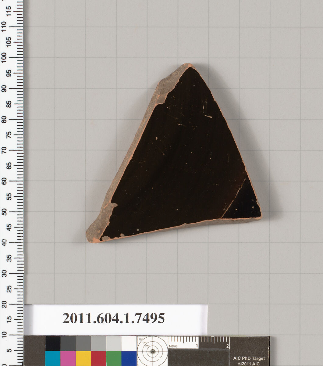 Terracotta fragment of a kylix (drinking cup), Terracotta, Greek, Attic