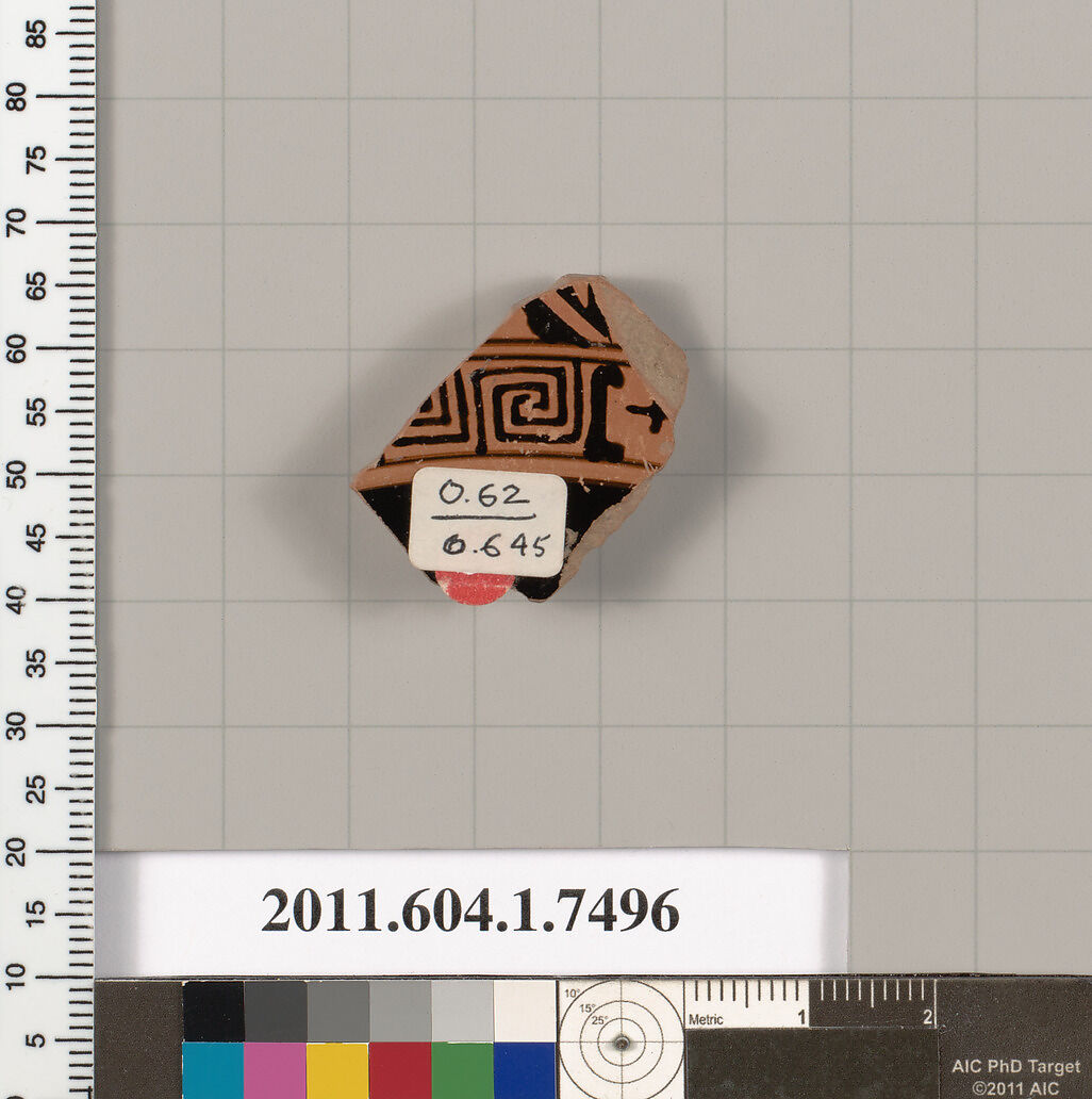 Terracotta fragment of a kylix (drinking cup), Terracotta, Greek, Attic