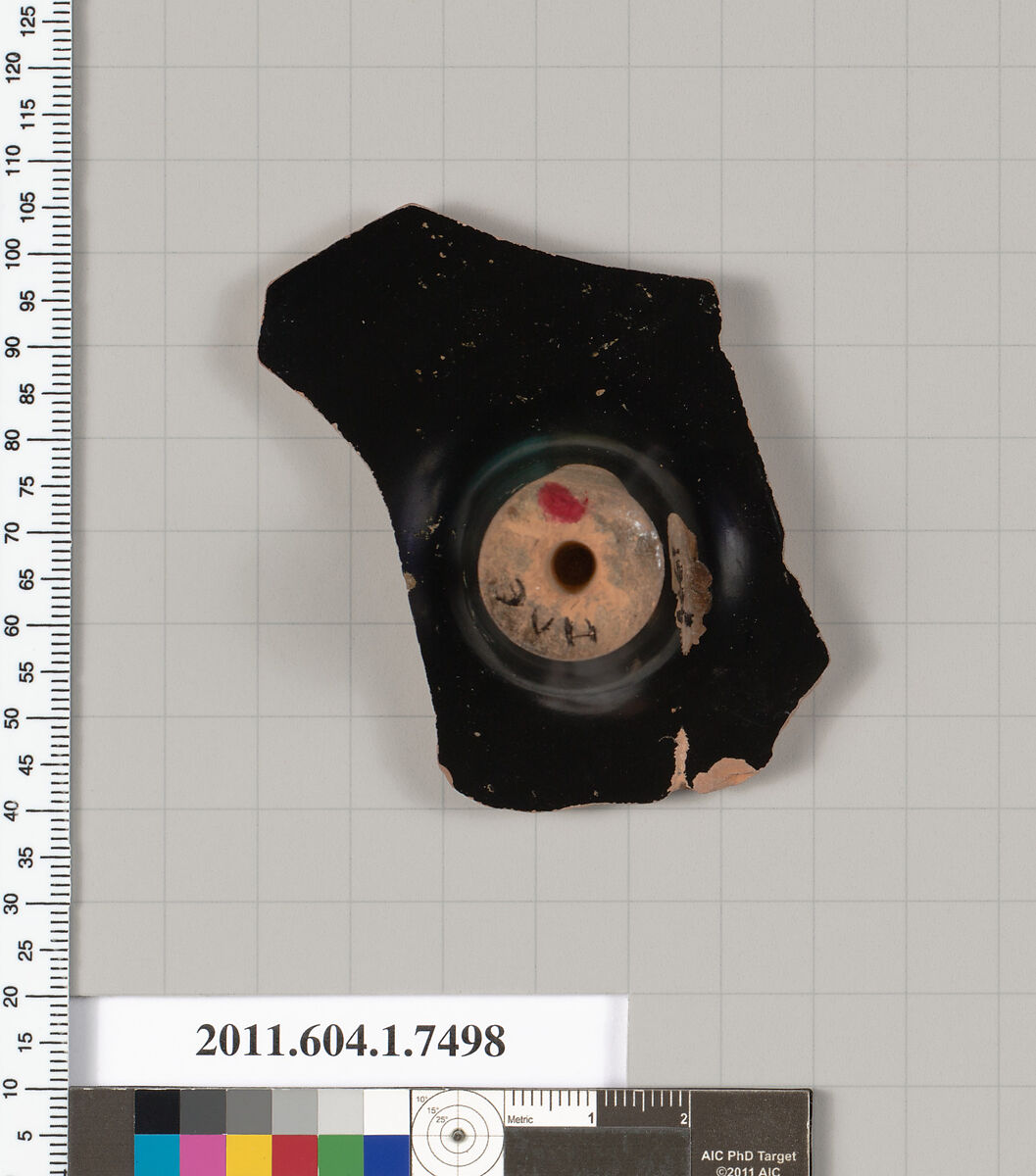 Terracotta fragment of a kylix (drinking cup), Terracotta, Greek, Attic