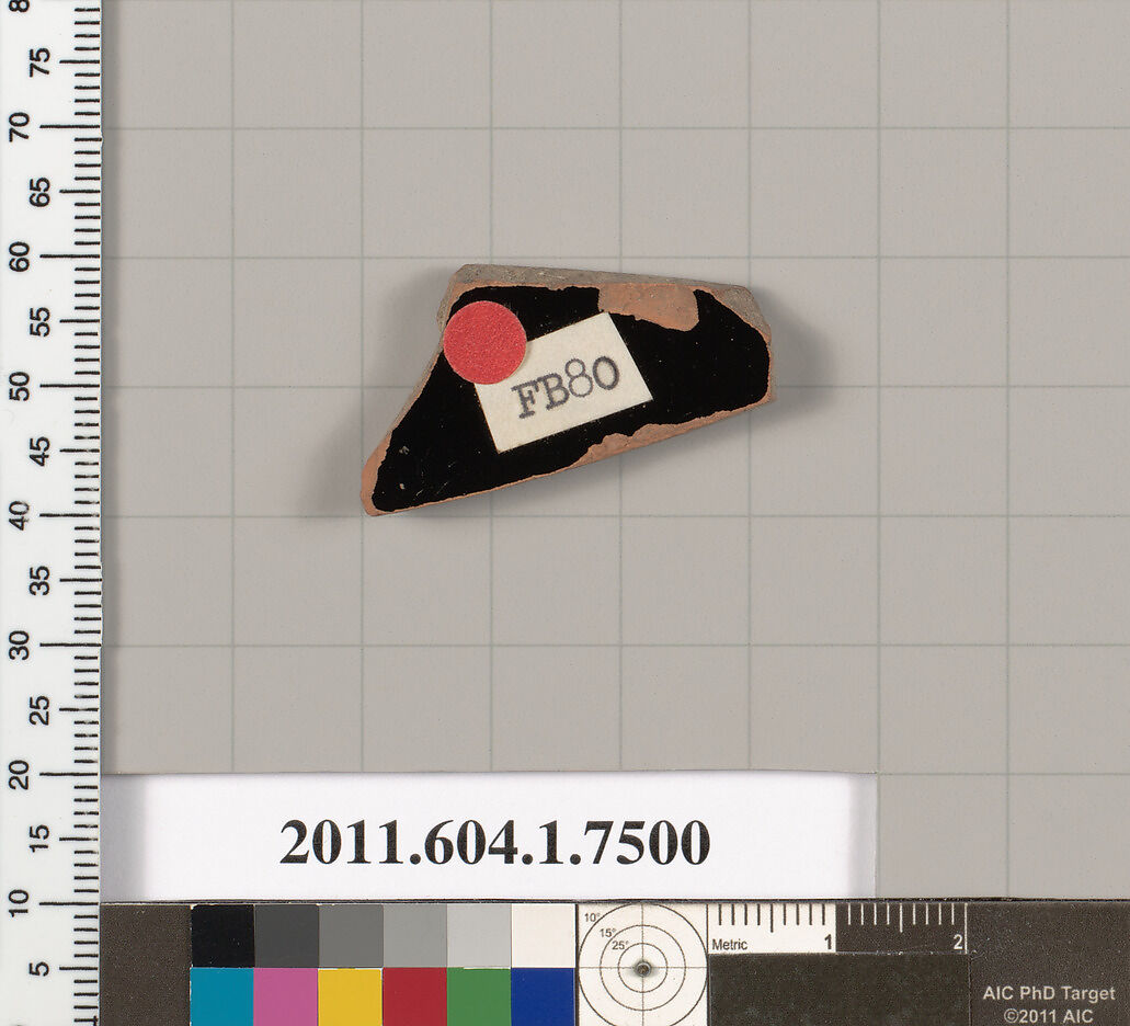 Terracotta fragment of a kylix (drinking cup), Terracotta, Greek, Attic