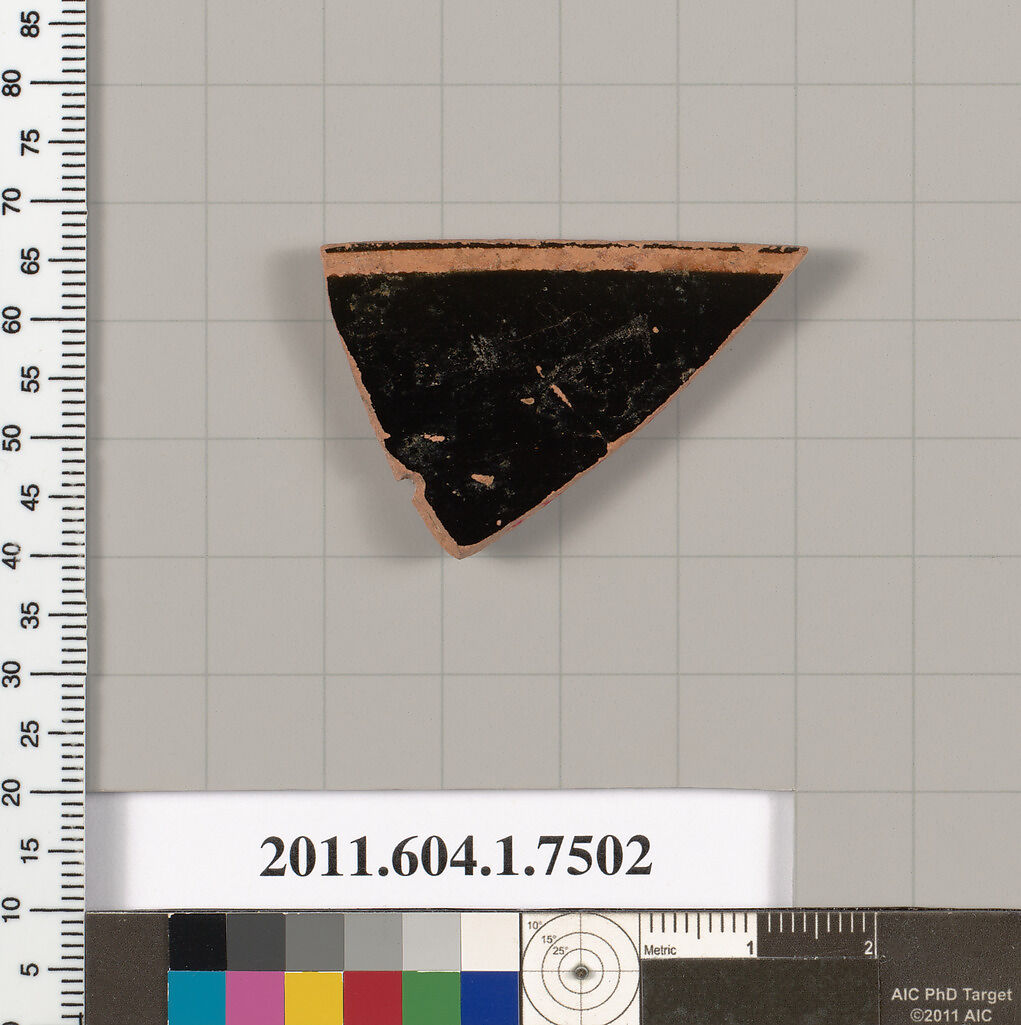 Terracotta rim fragment of a kylix (drinking cup), Terracotta, Greek, Attic