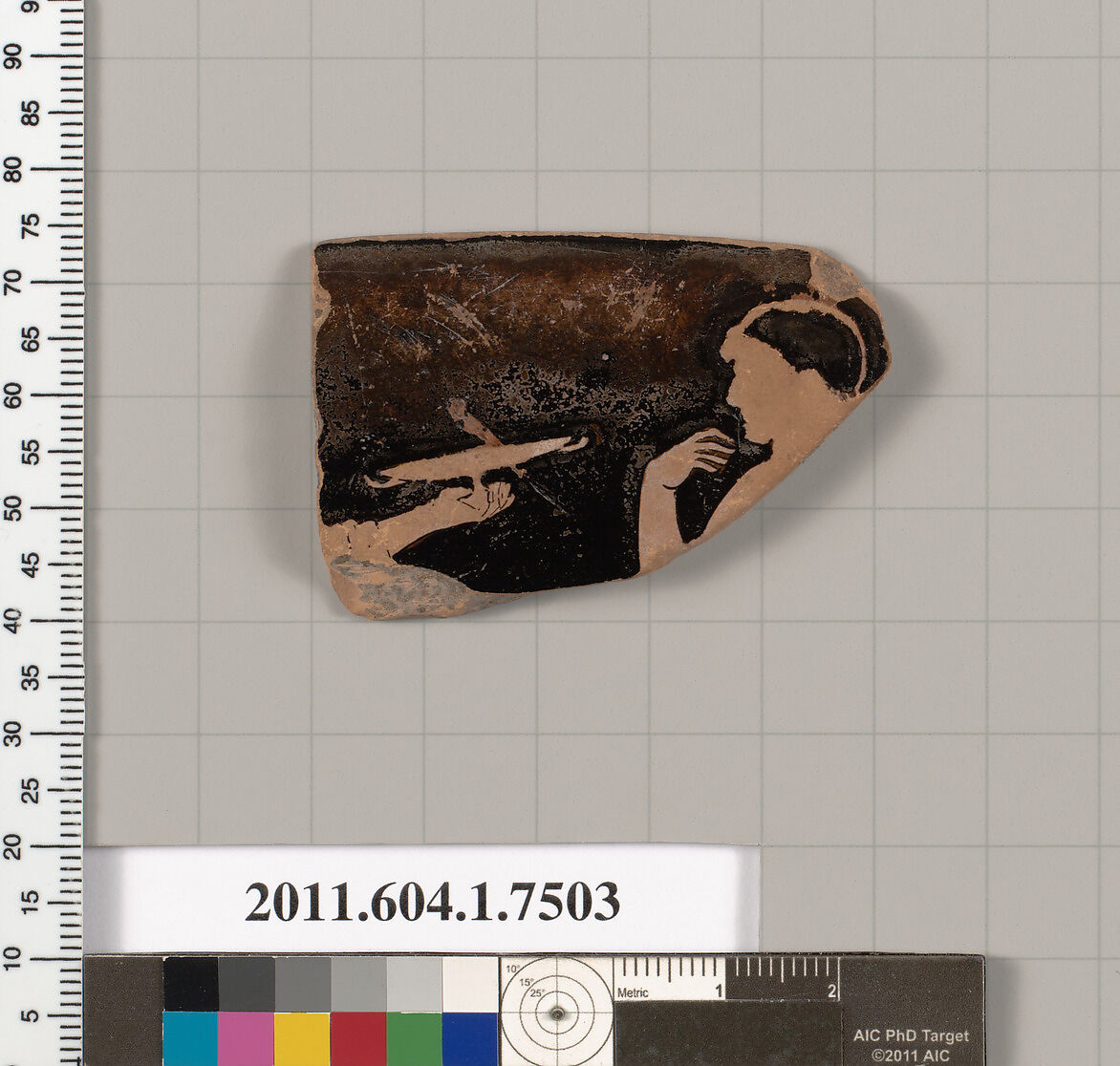 Terracotta rim fragment of a kylix (drinking cup), Attributed to the Euaion Painter [DvB], Terracotta, Greek, Attic 