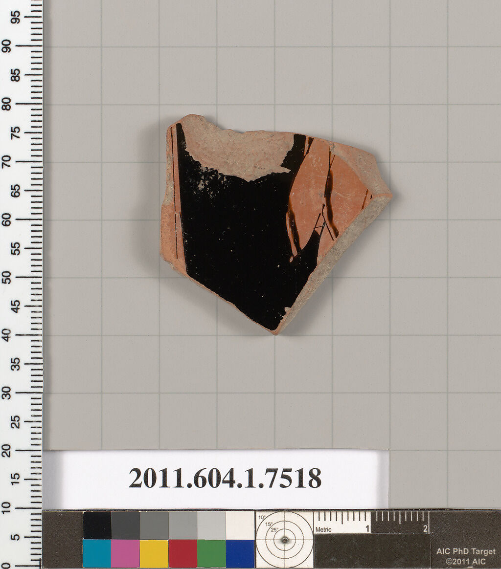 Terracotta fragment of a kylix (drinking cup), Terracotta, Greek, Attic