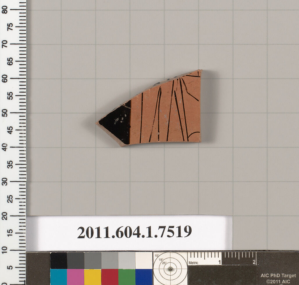 Terracotta fragment of a kylix (drinking cup), Terracotta, Greek, Attic