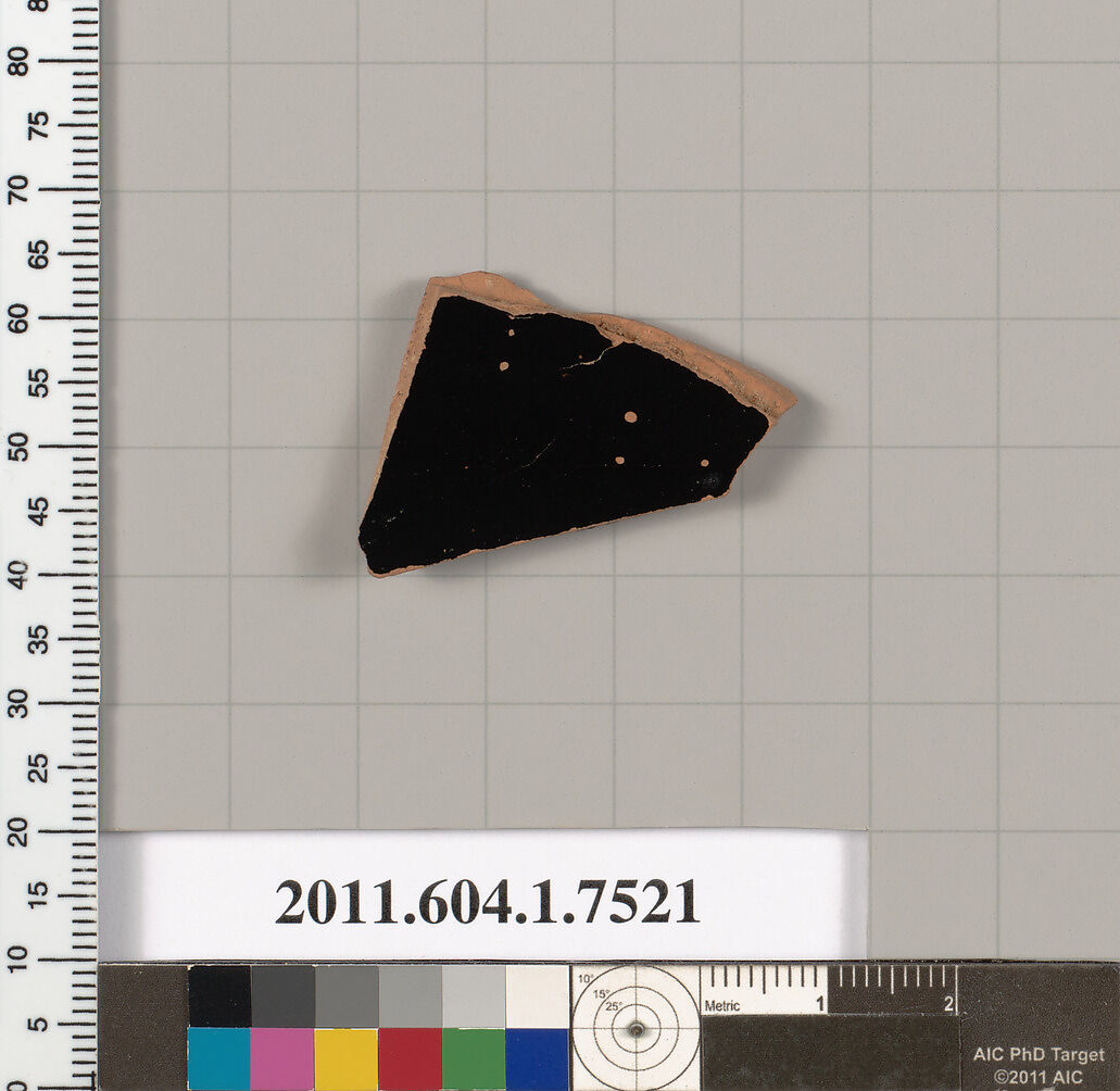 Terracotta fragment of a kylix (drinking cup), Terracotta, Greek, Attic
