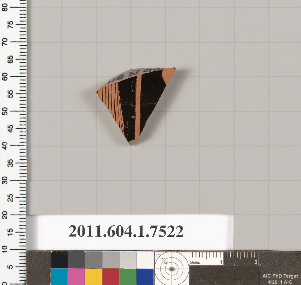 Terracotta fragment of a kylix (drinking cup), Terracotta, Greek, Attic