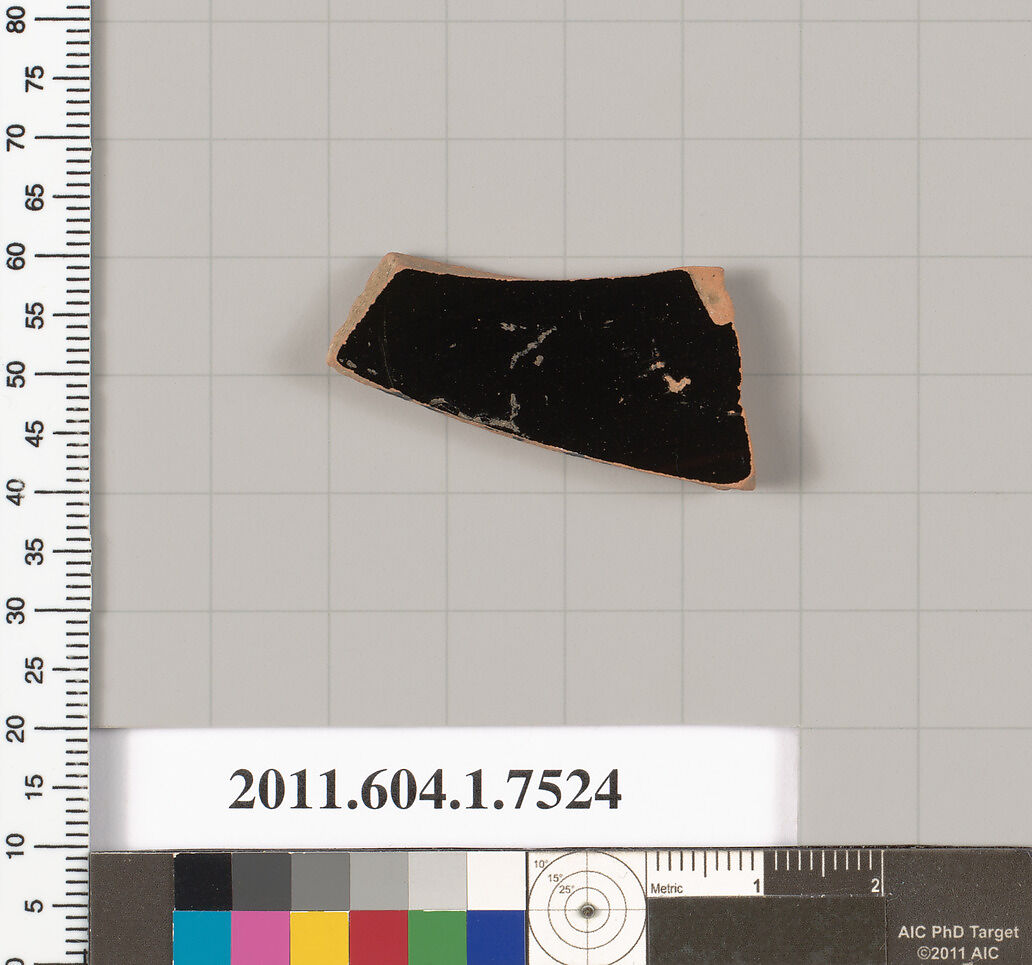 Terracotta fragment of a kylix (drinking cup), Terracotta, Greek, Attic