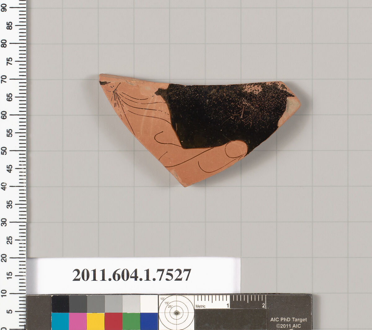 Terracotta fragment of a kylix (drinking cup), Terracotta, Greek, Attic 