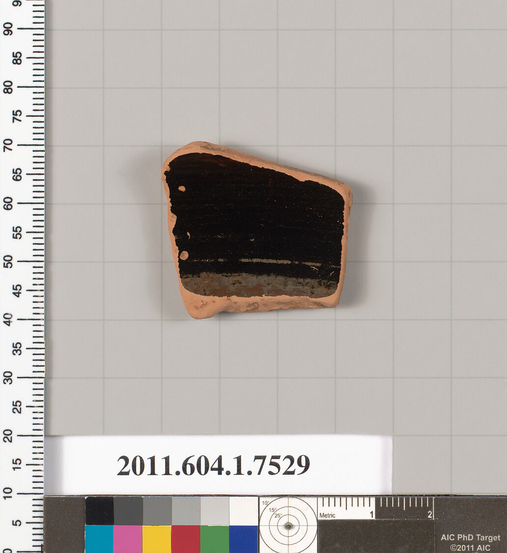 Terracotta fragment of a kylix (drinking cup), Terracotta, Greek, Attic