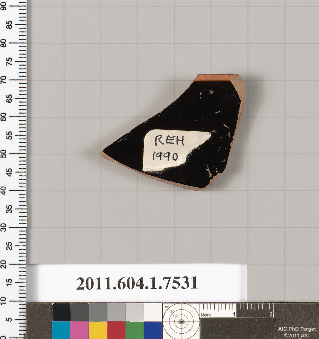 Terracotta rim fragment of a kylix (drinking cup), Terracotta, Greek, Attic
