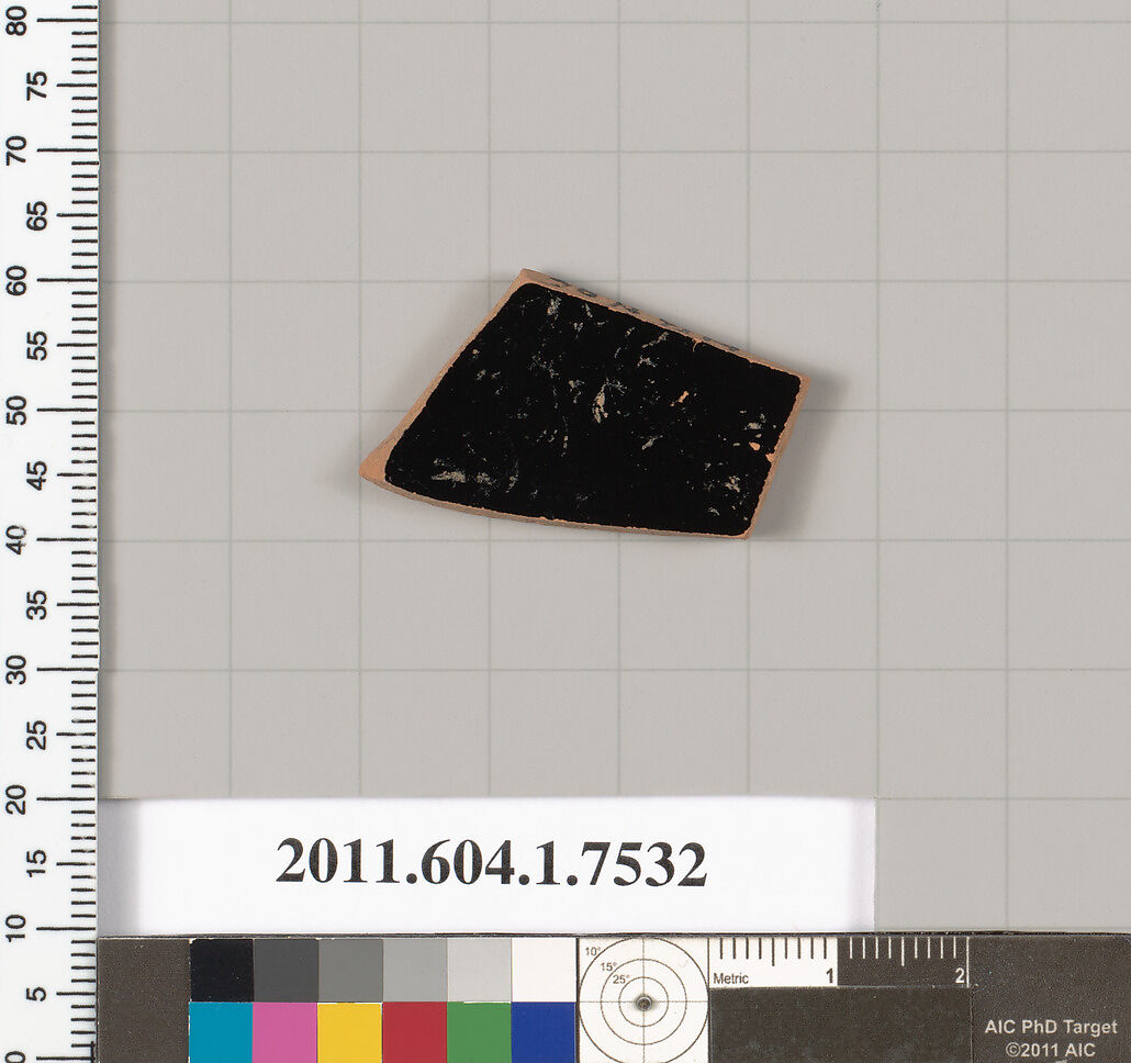 Terracotta fragment of a kylix (drinking cup), Terracotta, Greek, Attic