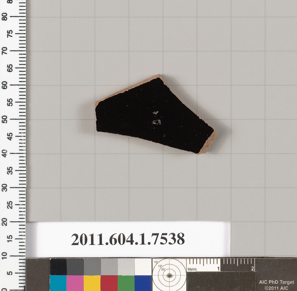 Terracotta fragment of a kylix (drinking cup), Terracotta, Greek, Attic