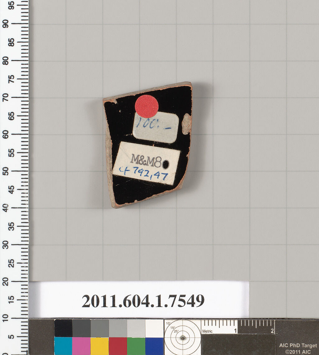 Terracotta fragment of a kylix (drinking cup), Terracotta, Greek, Attic