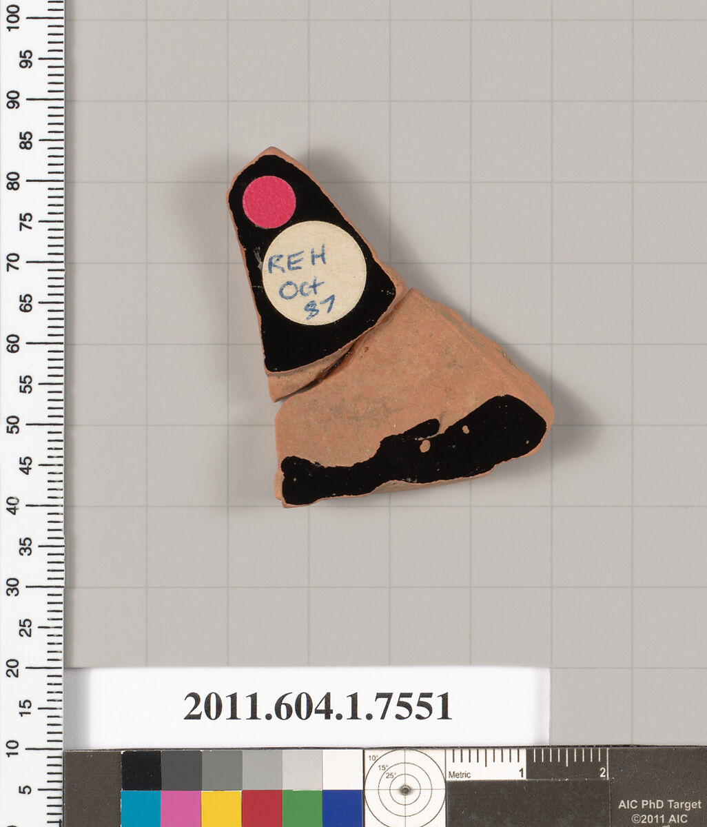 Terracotta fragment of a kylix (drinking cup), Terracotta, Greek, Attic