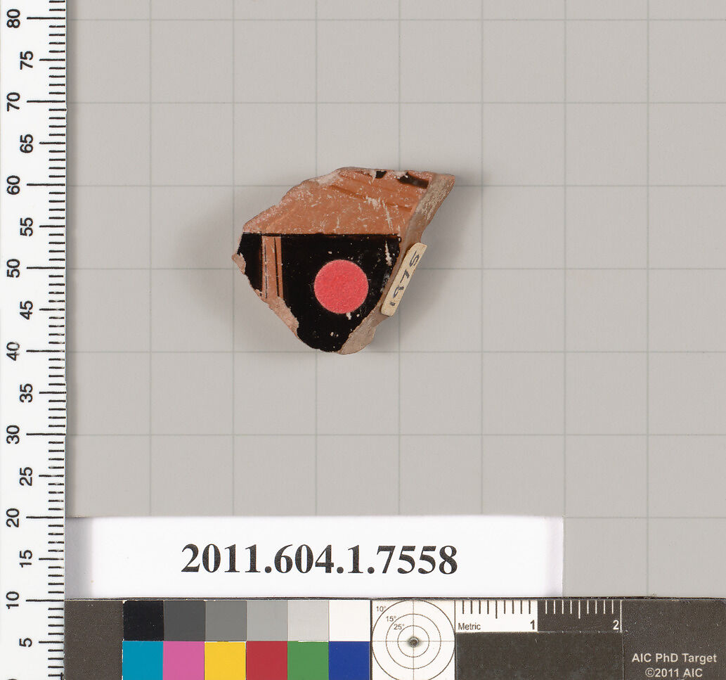 Terracotta fragment of a kylix (drinking cup), Terracotta, Greek, Attic