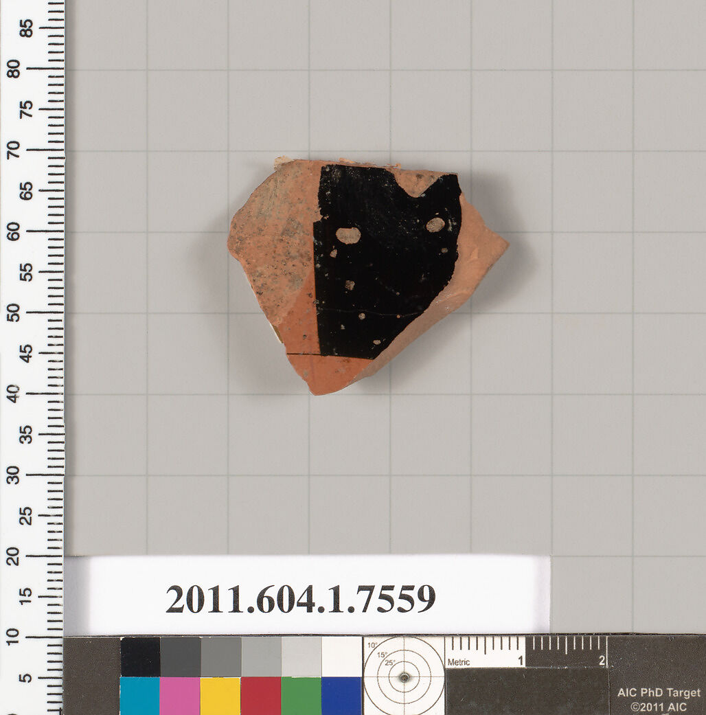 Terracotta fragment of a kylix (drinking cup), Terracotta, Greek, Attic