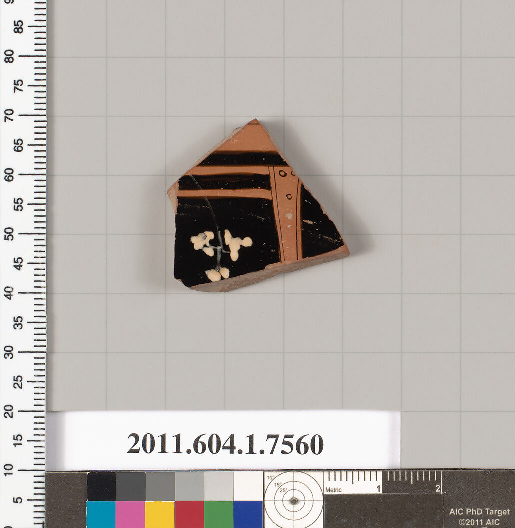 Terracotta fragment of a kylix (drinking cup), Terracotta, Greek, Attic