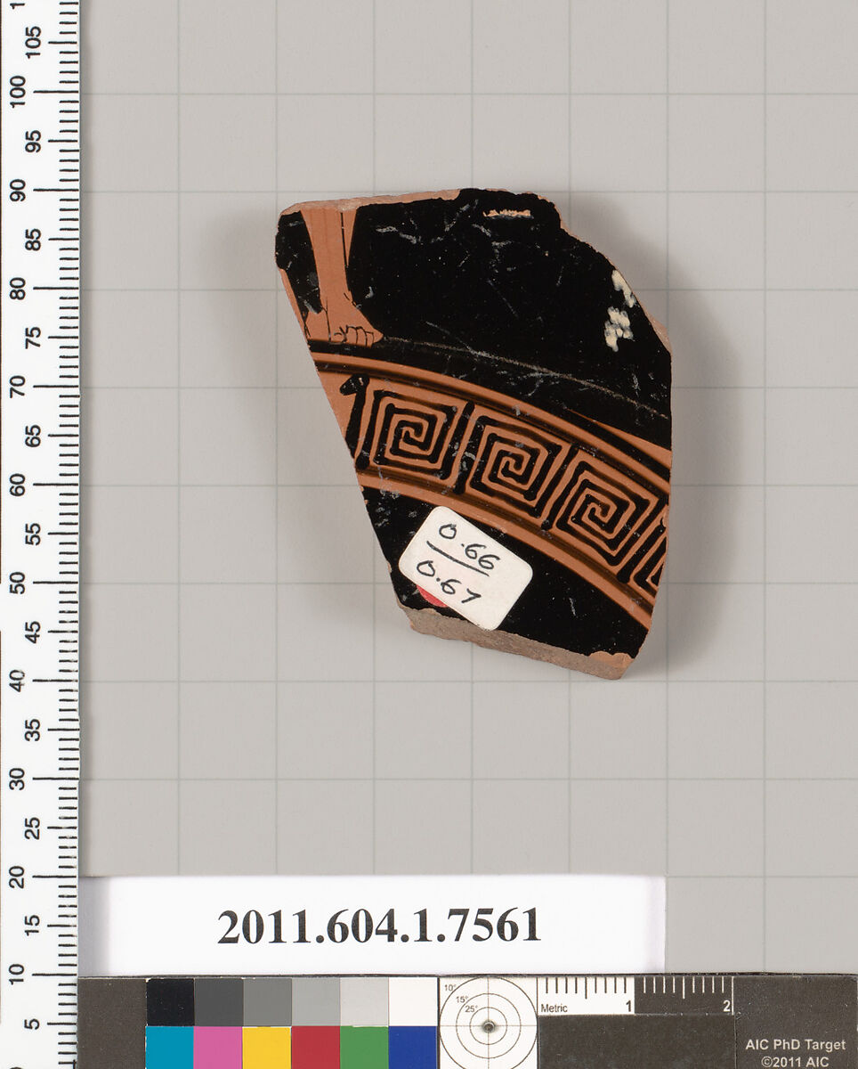Terracotta fragment of a kylix (drinking cup), Terracotta, Greek, Attic