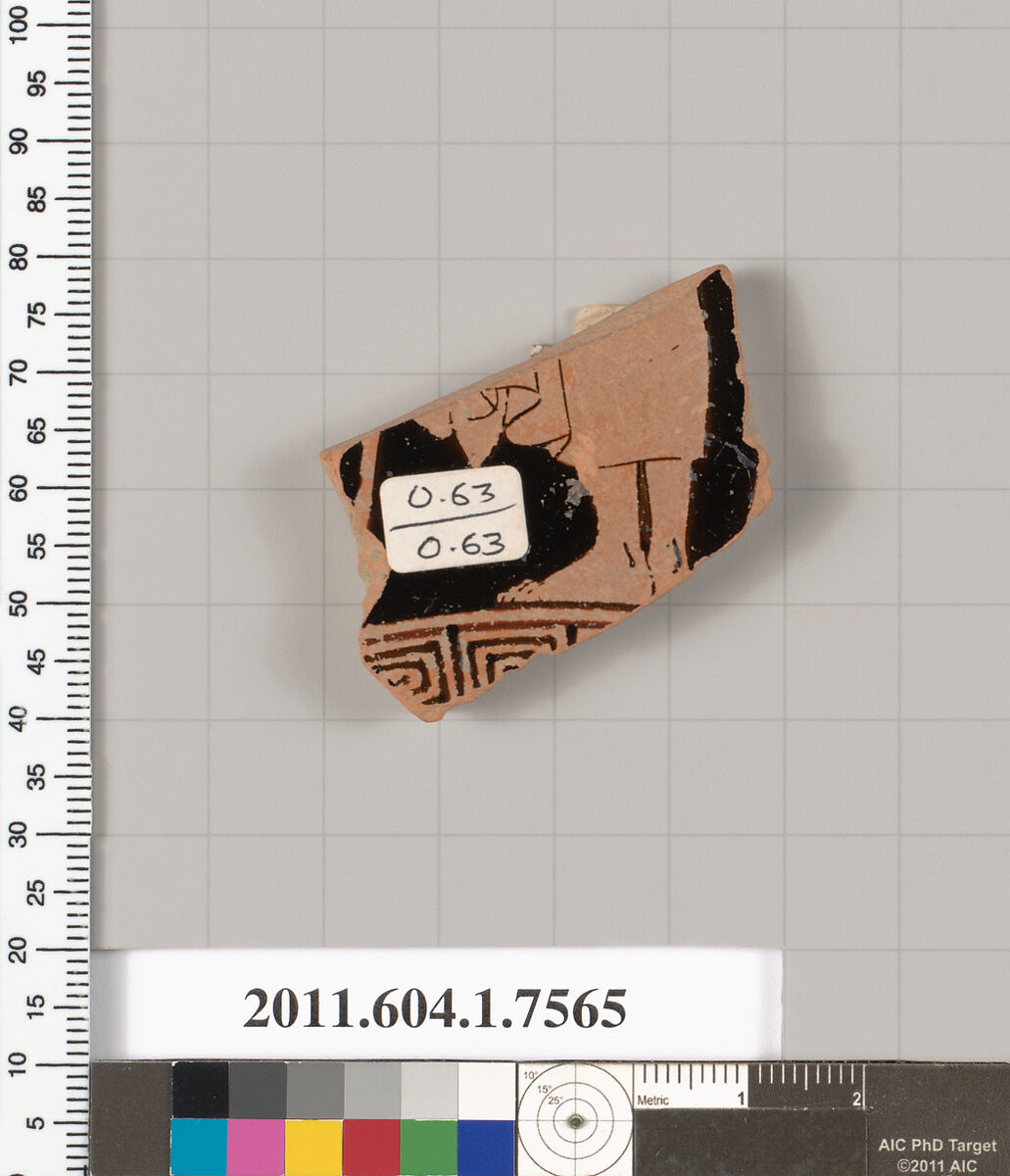 Terracotta fragment of a kylix (drinking cup), Terracotta, Greek, Attic